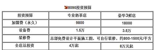 8090奶茶加盟预算图