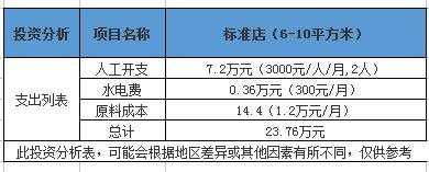 开家麦克风茶饮标准店的总投资